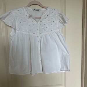 Zara White Eyelet Blouse